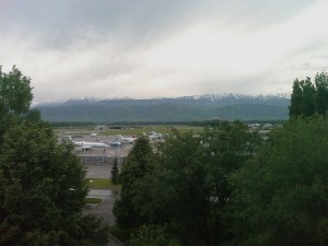 View Of Airport And Mountains From Hotel Window In Almaty