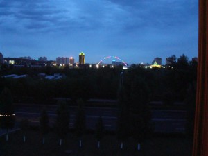 Dawn Breaking - Lights Changing On The Bridge Over The River Ishim In Astana