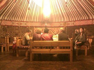 Anna, Dan, Dr Natalya, Balzhan, Mum, Ira and Ira's Mum In The Yurt