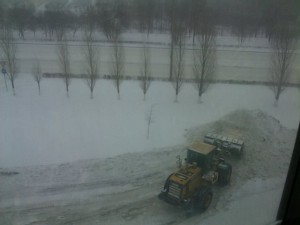 LARGE pile of snow in Astana from clearing the drive with a JCB